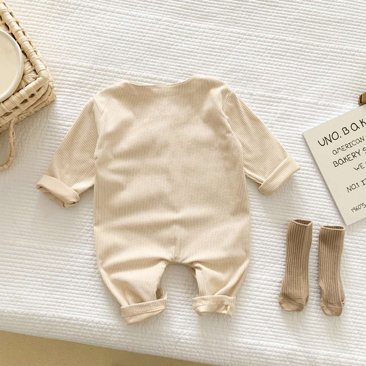 Baby Boys and Girls Open Button Jumpsuit Corduroy Romper