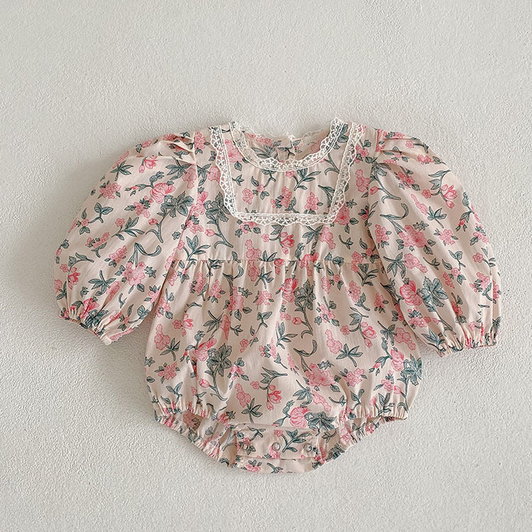 Lnfant – barboteuse à col feuille de Lotus pour bébé fille, robe florale