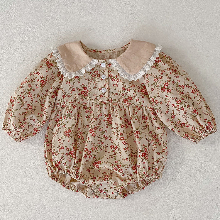Sister Clothing Infant Floral Puff Sleeve Romper Girls Lace Collar Princess Dress
