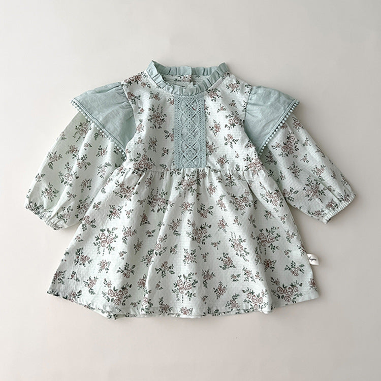 Sister Clothing Infant Floral Puff Sleeve Romper Girls Lace Collar Princess Dress