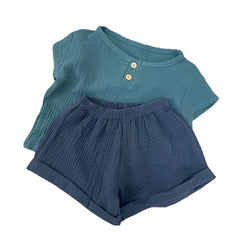 Boys and Girls Thin Breathable Solid Color Cotton 2 Piece Sets