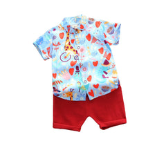 Ensemble 2 pièces imprimé girafe avec chemise et short à manches courtes pour garçons