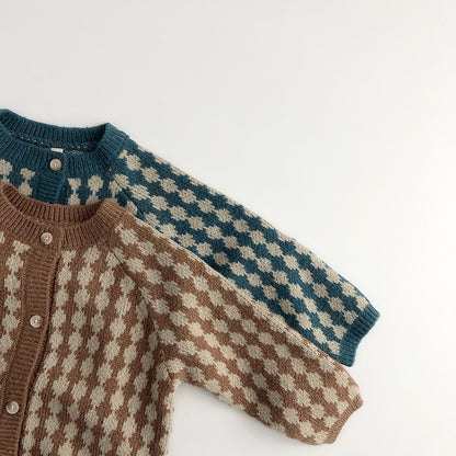 Boys and Girls Spring & Autumn Knitted Cardigan Crew Neck Sweater Coat