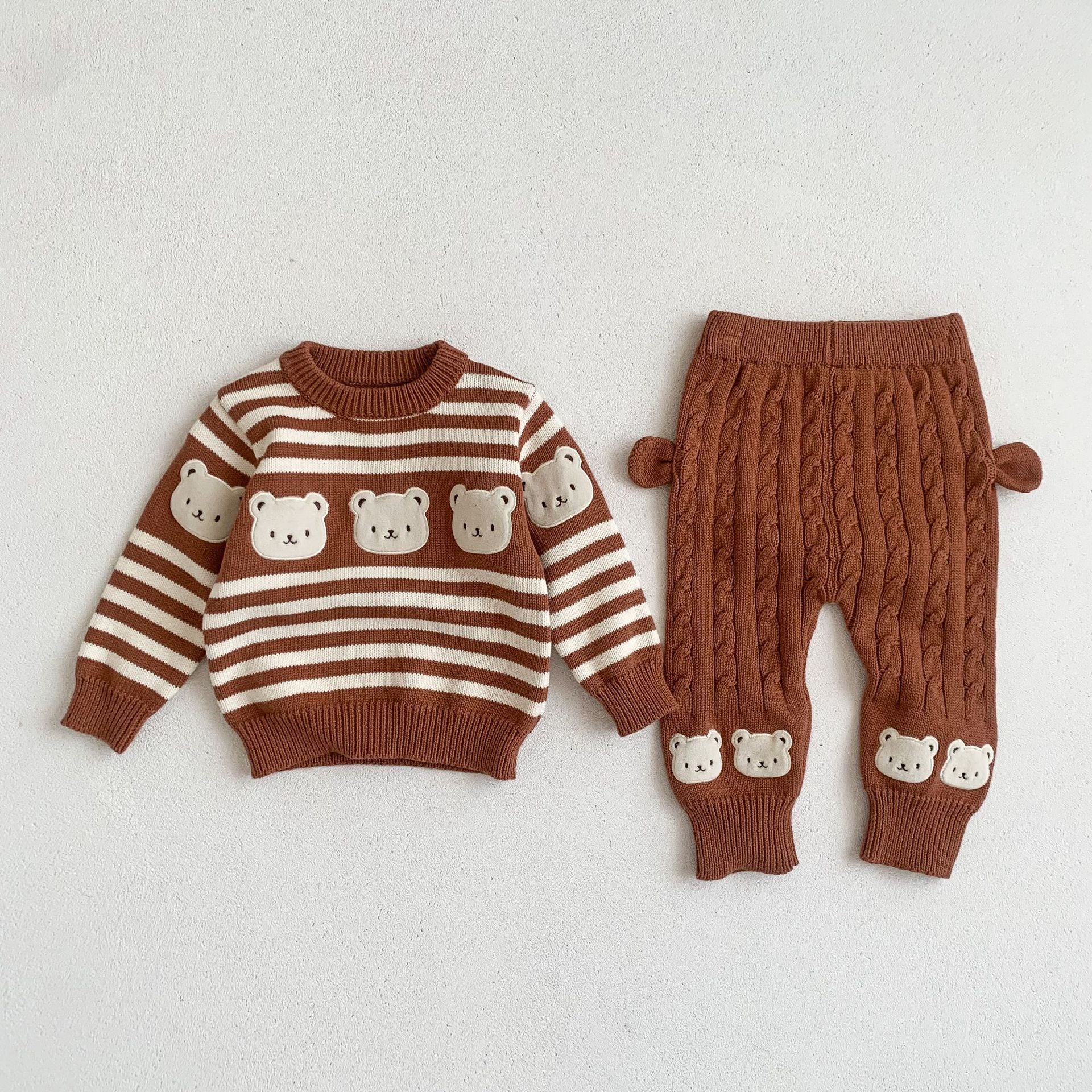 Baby Knitted Sweater Cartoon Striped Sets