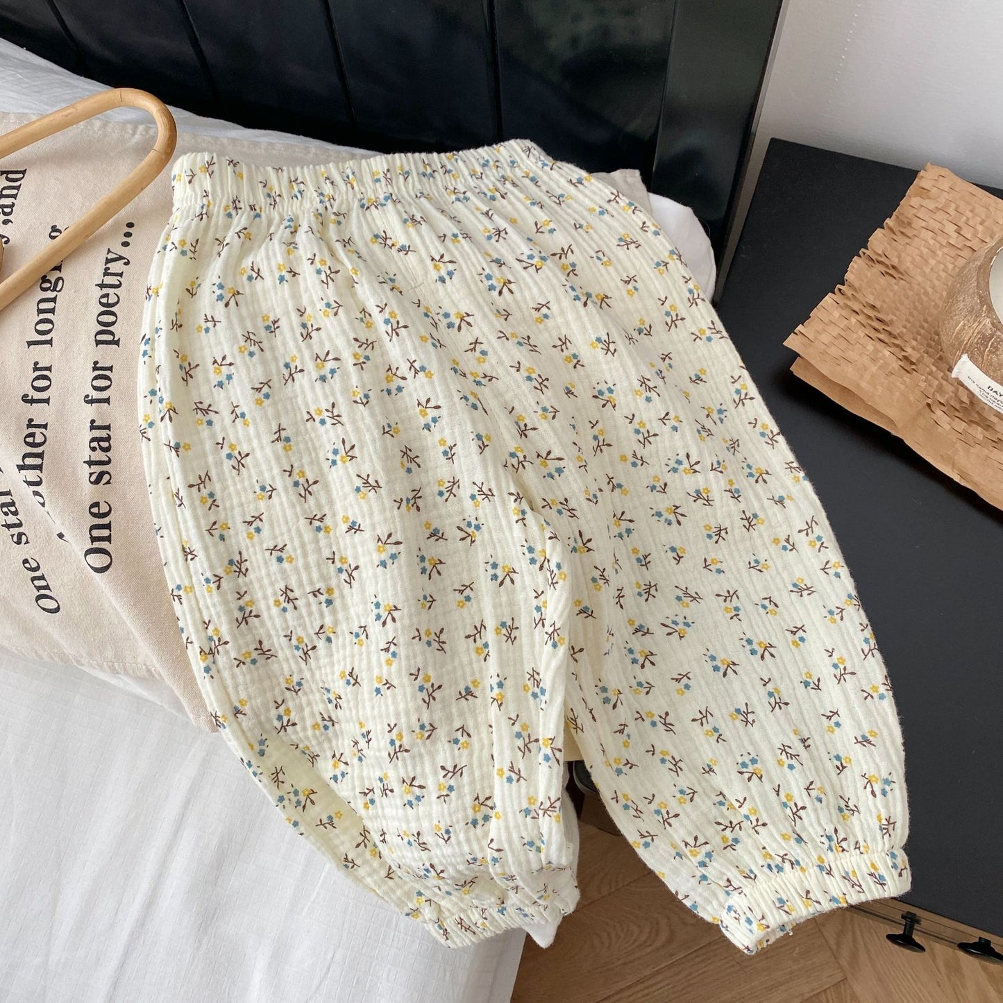 Boys Girls Cotton Linen Printed Casual Pants