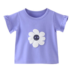 T-shirt à fleurs en pur coton pour fille, haut à manches mi-longues