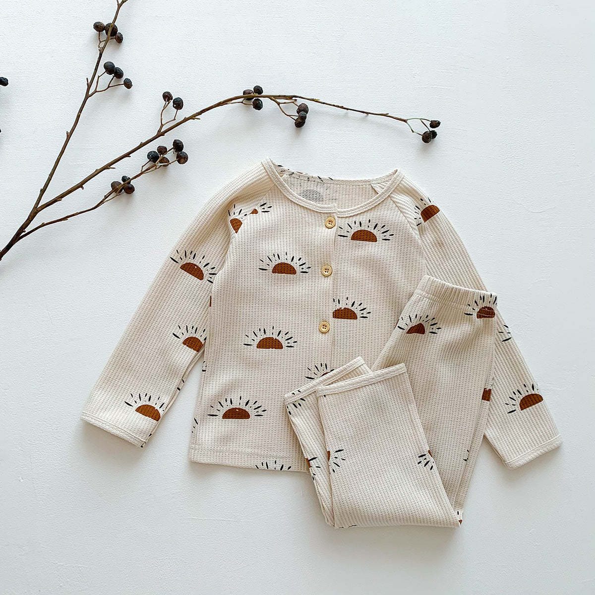 Children's Waffle Cardigan Long Sleeve Pajamas