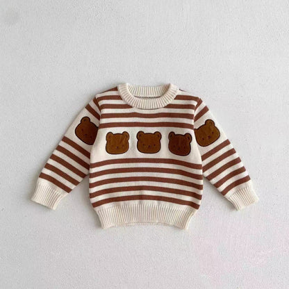 Baby Knitted Sweater Cartoon Striped Sets