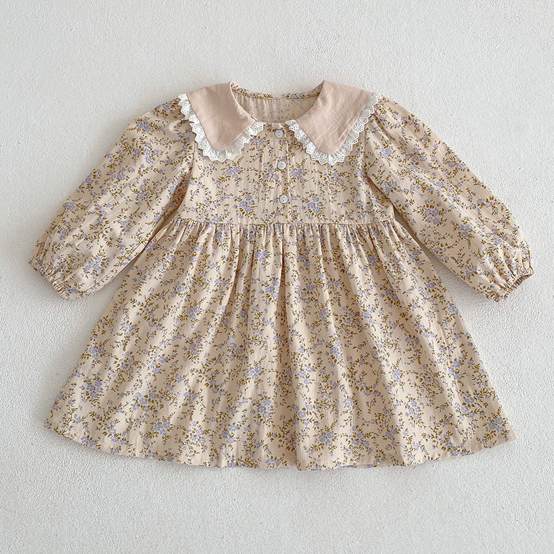 Sister Clothing Infant Floral Puff Sleeve Romper Girls Lace Collar Princess Dress