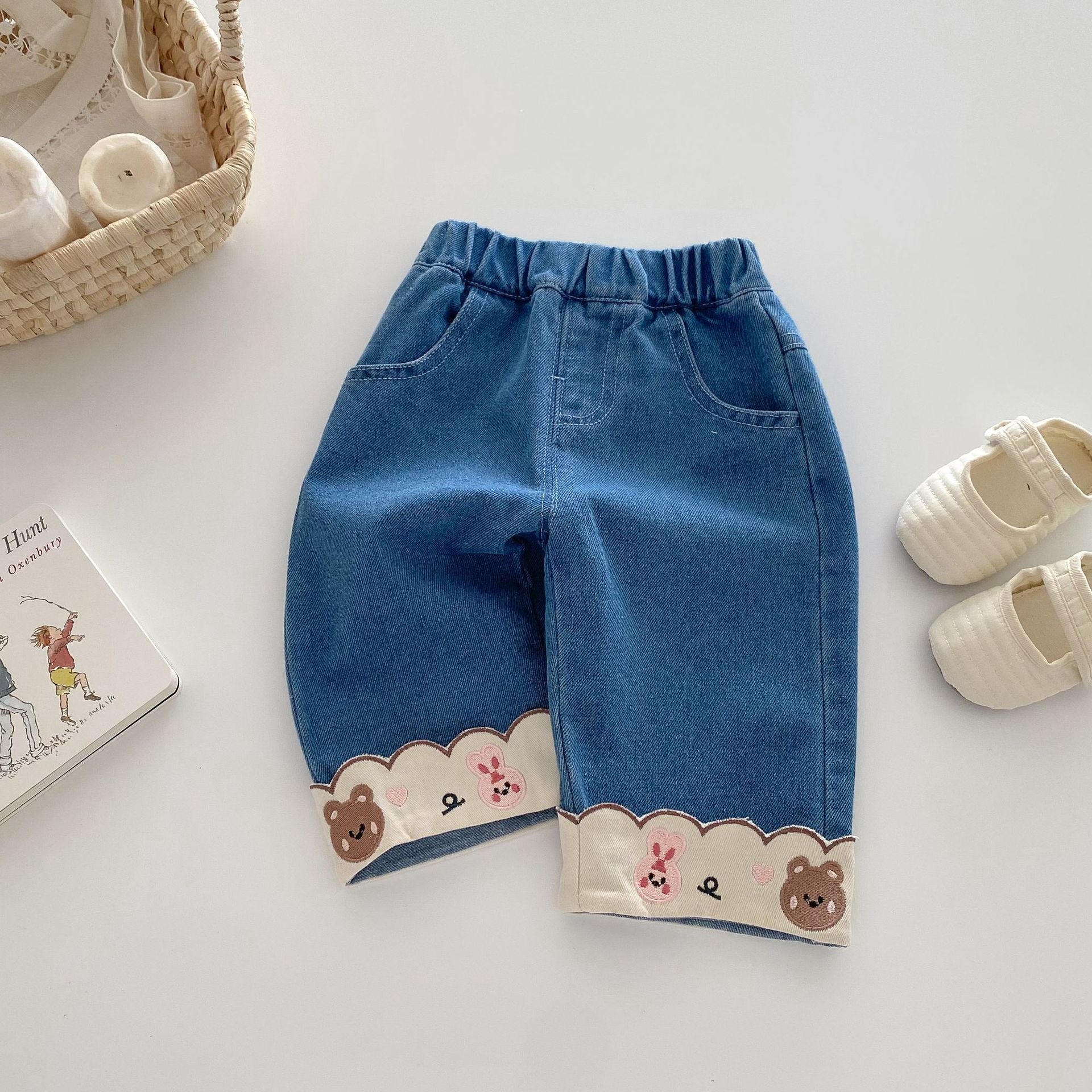 Cute Cartoon Animal Embroidery Girls Jeans