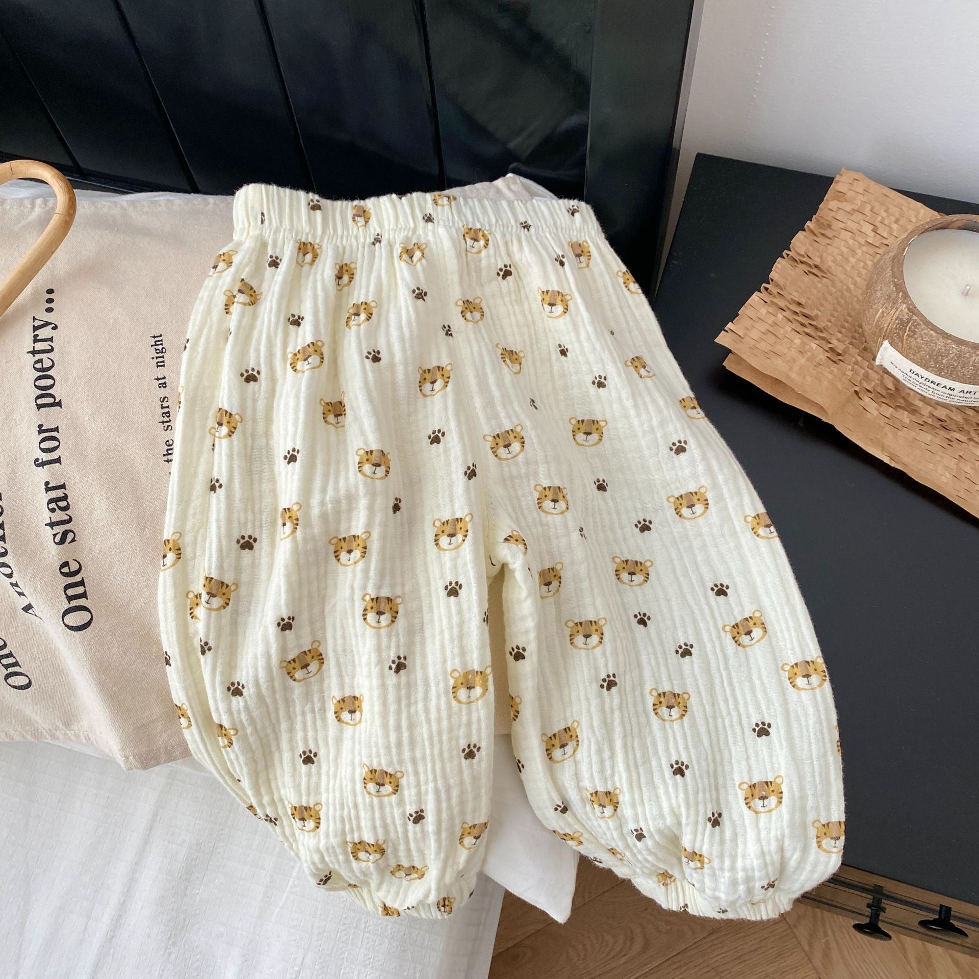 Boys Girls Cotton Linen Printed Casual Pants