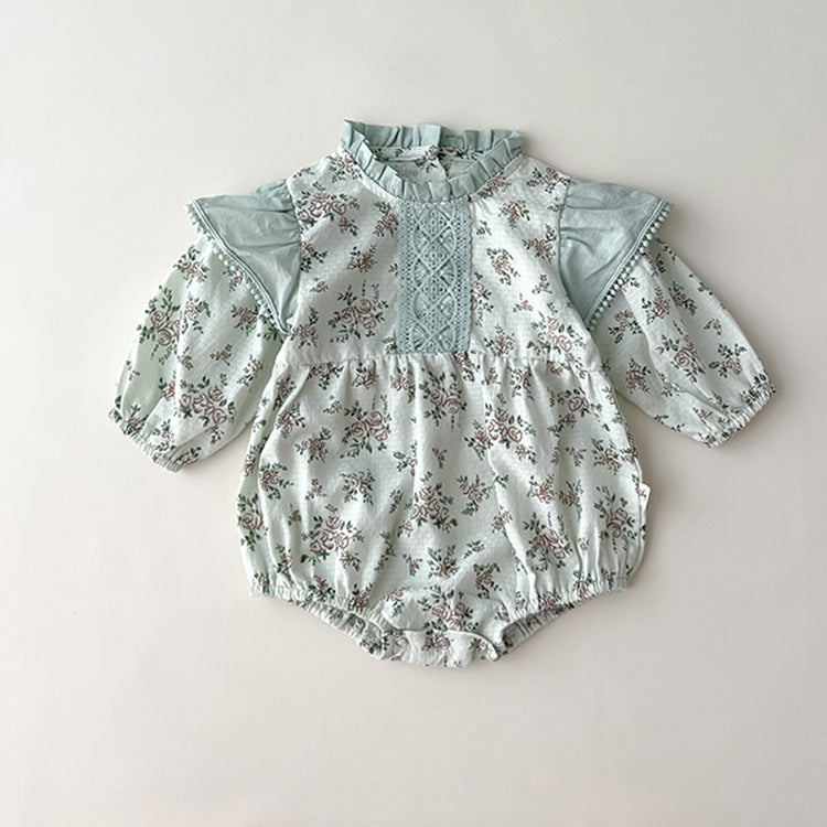 Sister Clothing Infant Floral Puff Sleeve Romper Girls Lace Collar Princess Dress