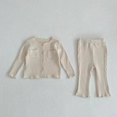 Toddler Girl Fashion Solid Color Thin Cardigan Trousers 2-Piece Set