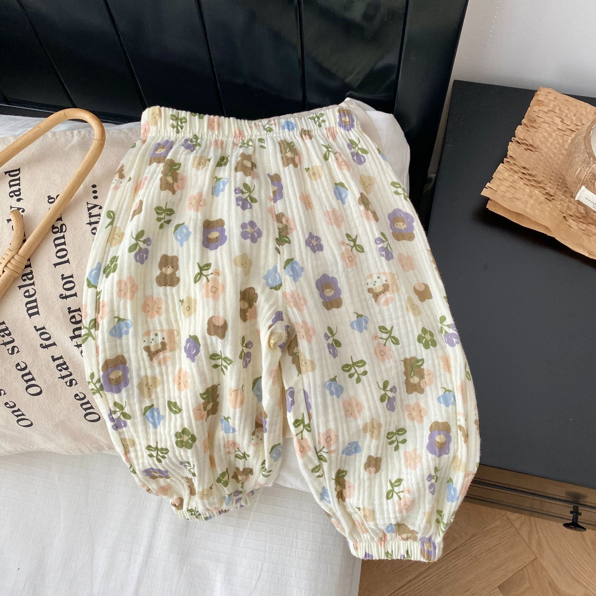 Boys Girls Cotton Linen Printed Casual Pants