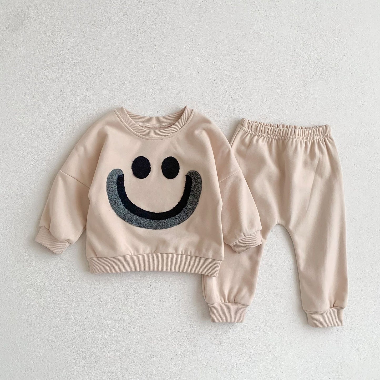 Boys and Girls Baby Fashion Smiley Rainbow Long-sleeved Sweater Trousers