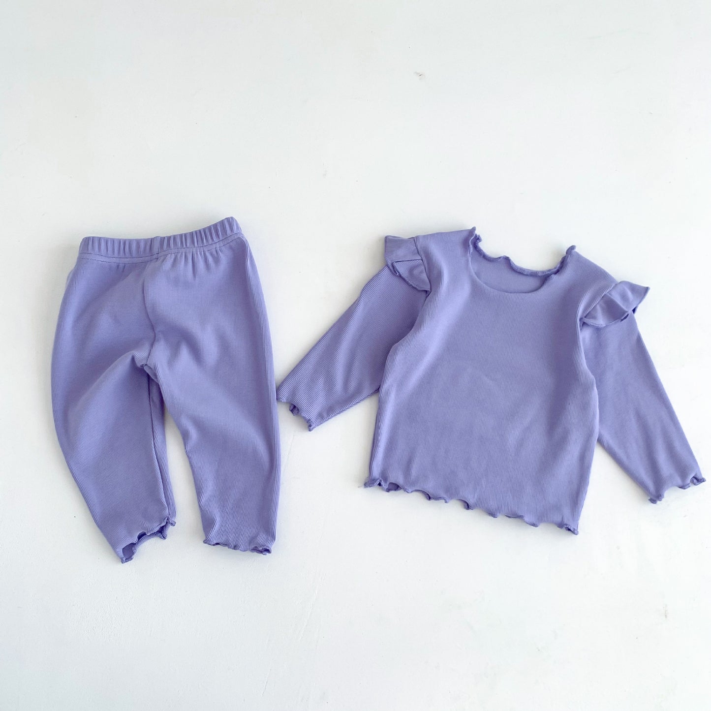 Doux petit haut à manches volantes pantalon bébé fille élastique confortable pyjama en coton