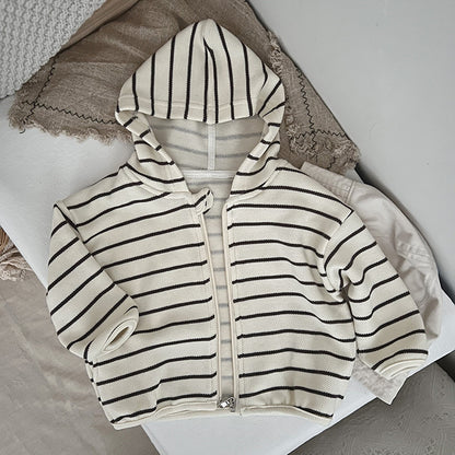 Girls Boys Toddlers' Striped Full-Zip Hooded Lightweight Jacket CA002