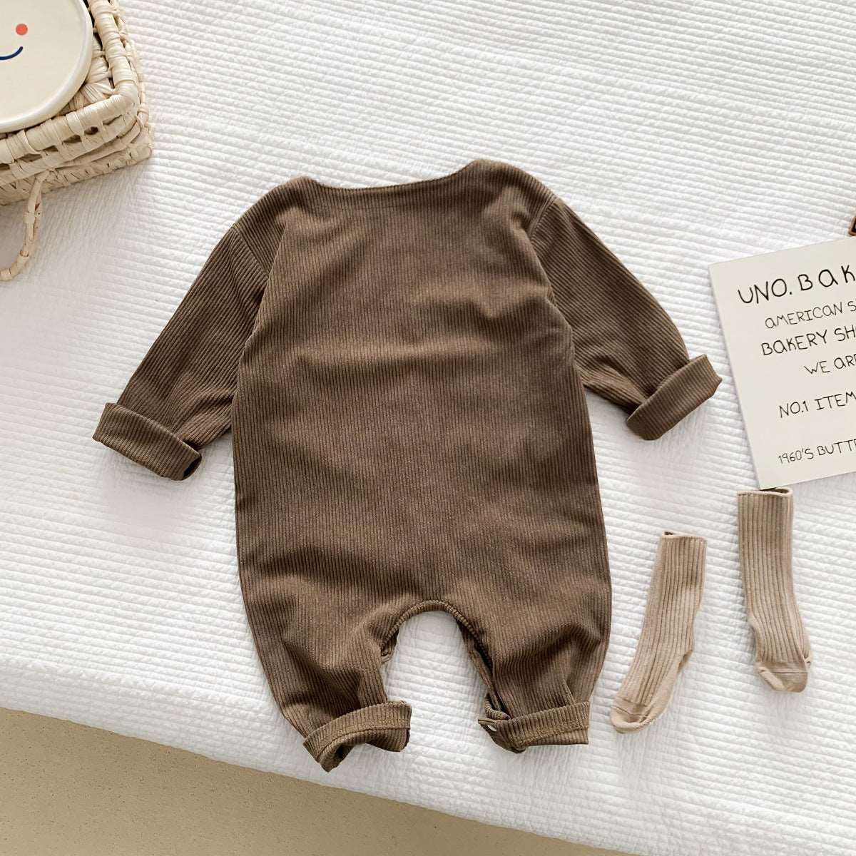 Baby Boys and Girls Open Button Jumpsuit Corduroy Romper