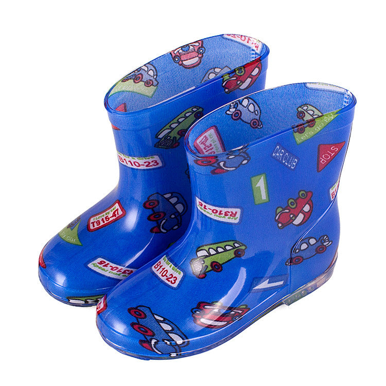Premium Natural Rubber Blue Track Rain Boots for Toddlers and Kids Shoes