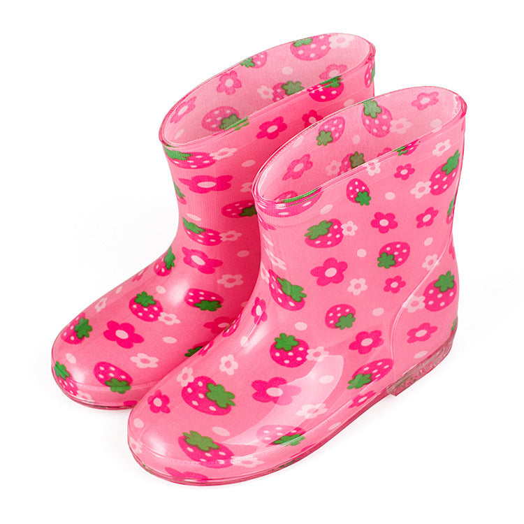 Premium Natural Rubber Pink Strawberry Rain Boots for Toddlers and Kids Shoes
