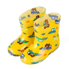Premium Natural Rubber Yellow Bear Car Rain Boots for Toddlers and Kids Shoes