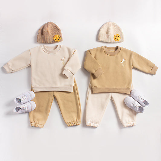 Pull polaire pour bébés garçons et filles, tenue brodée de chrysanthème pour enfants