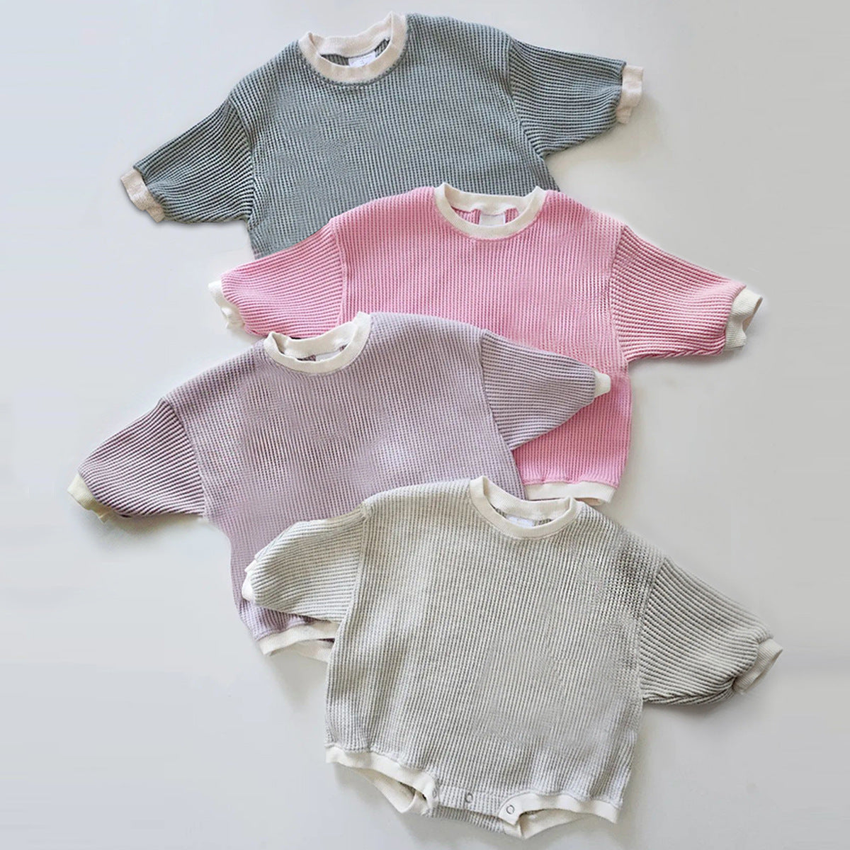 Barboteuse Triangle gaufrée solide pour bébé, combinaison printemps-automne pour garçons et filles