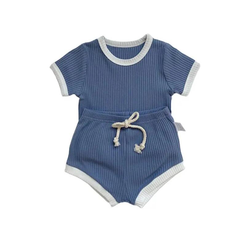 Ensemble de vêtements d'été 2 pièces pour bébés garçons et filles, ensembles de gaufres unisexes