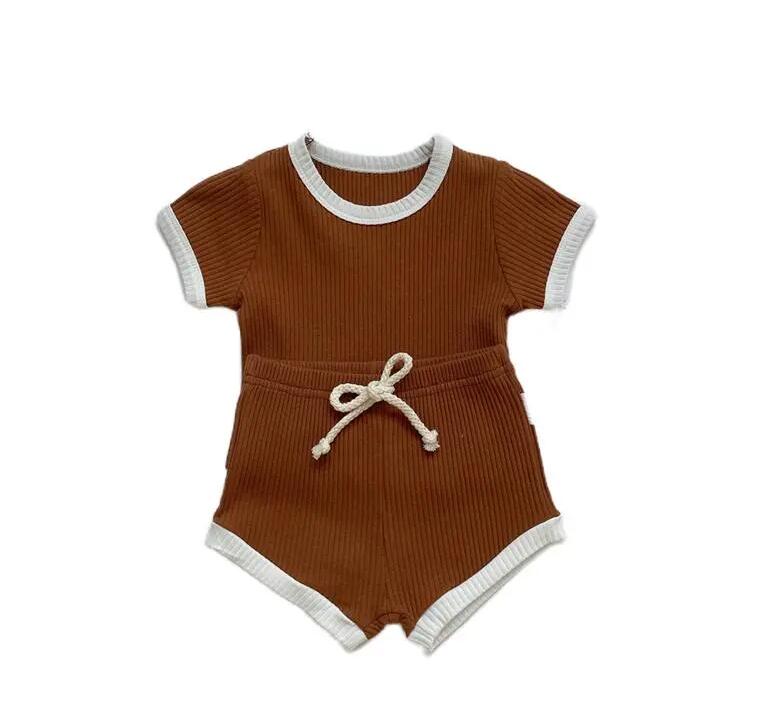 Ensemble de vêtements d'été 2 pièces pour bébés garçons et filles, ensembles de gaufres unisexes