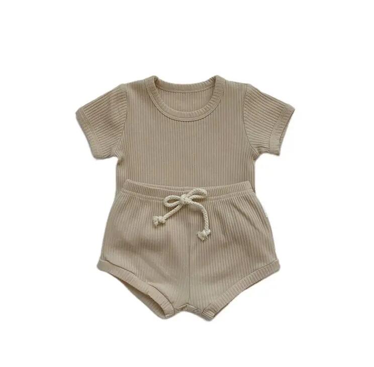 Ensemble de vêtements d'été 2 pièces pour bébés garçons et filles, ensembles de gaufres unisexes