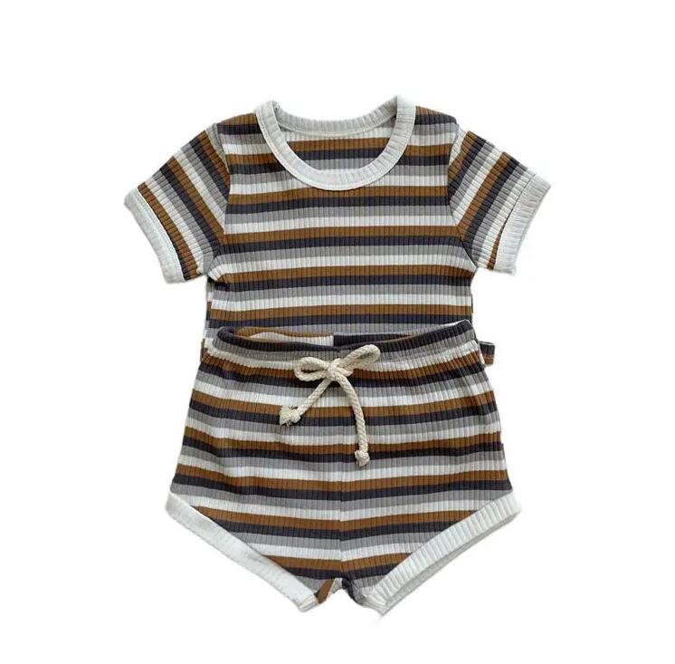 Ensemble de vêtements d'été 2 pièces pour bébés garçons et filles, ensembles de gaufres unisexes