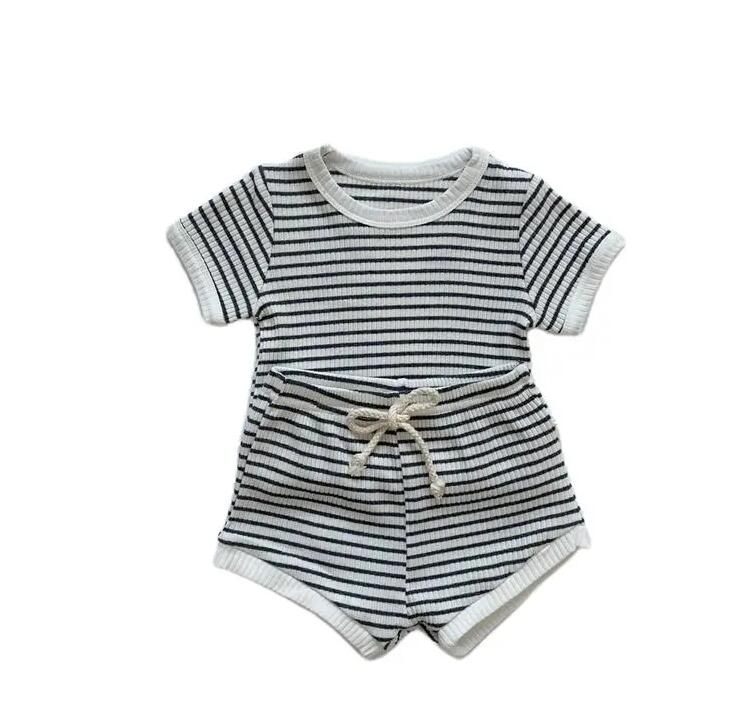 Ensemble de vêtements d'été 2 pièces pour bébés garçons et filles, ensembles de gaufres unisexes