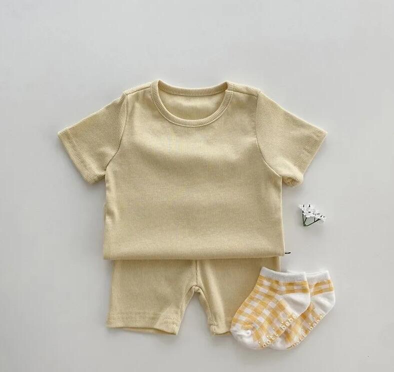 Summer Newborn Baby Boy Girl Clothes Set Ribbed Outfits Unisex