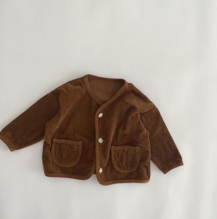 Children's Corduroy Jacket Baby Boys And Girls Solid Color Retro Cardigan Coat