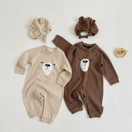 Детские весенне-осенние комплекты из 2 предметов с милым медвежонком и длинными рукавами + шапка