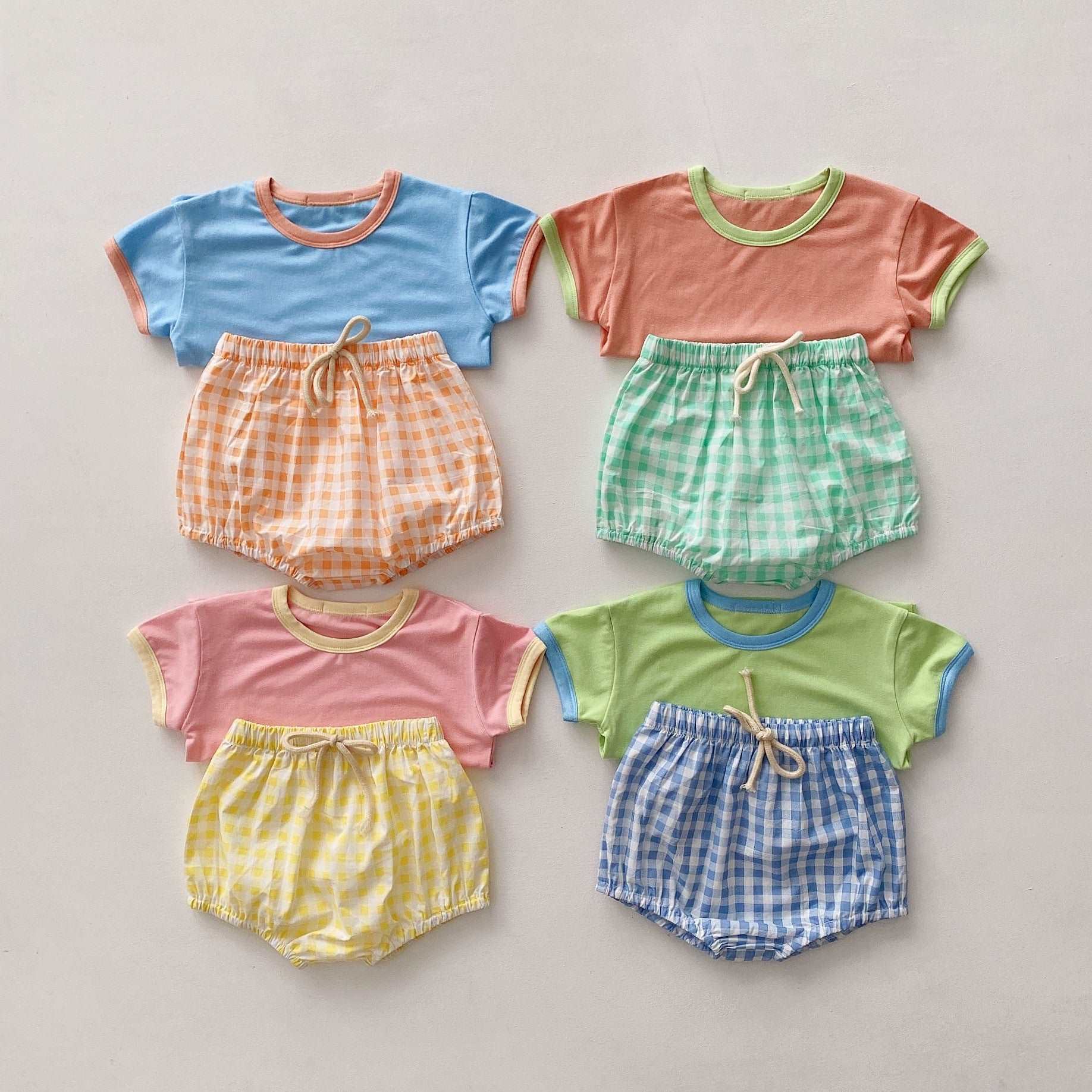 2Pcs Toddlers Baby Girls Summer Clothes Plaid Shorts Comfy Outfits