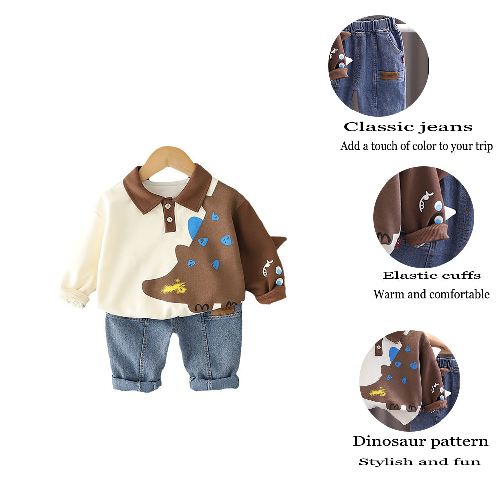 Boys And Girls Dinosaur Cartoon Spring And Autumn Long-Sleeved 2-Piece Set