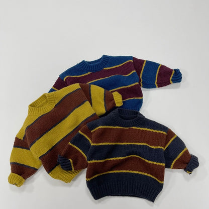 Children's Pullover Round Neck Contrast Color Striped Sweater SW002