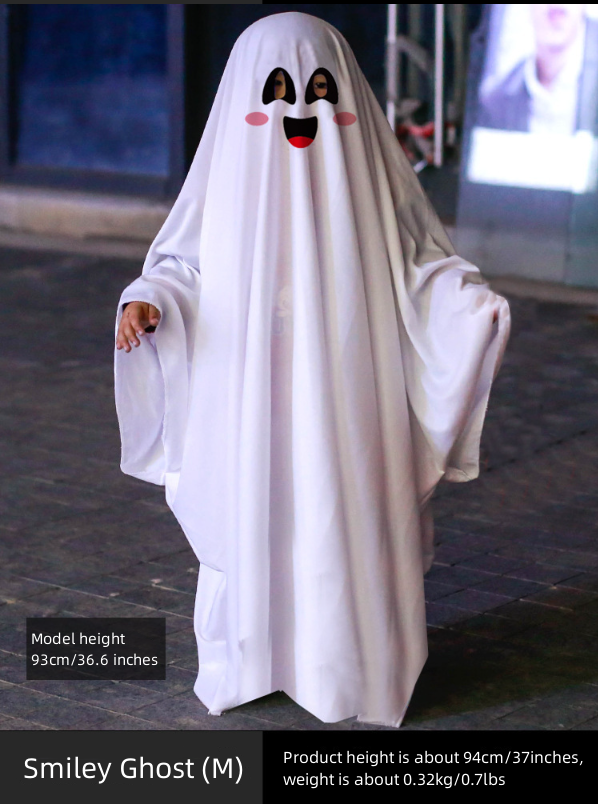 Ghost Poncho Halloween Scary Ghost Cape for Kids Smiley Ghost M