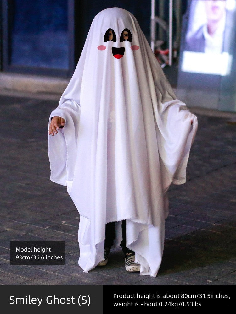 Ghost Poncho Halloween Scary Ghost Cape for Kids Smiley Ghost S