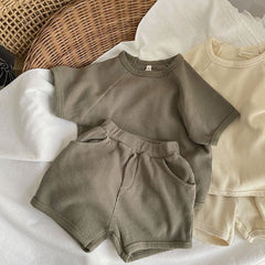 Solid Color Waffle Children's Summer Suit