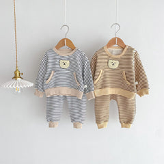 Striped Boys Girls 2 Piece Bear Pajamas Set Stripe Pjs