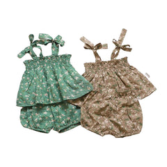 Summer Little Girl Suspender Floral Suit