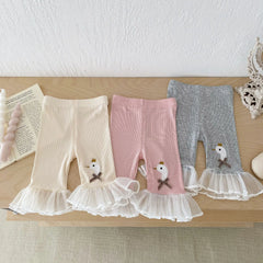 Embroidered Swan Tulle Bottom Leggings for Toddler Girl