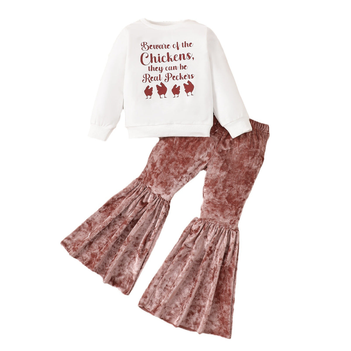 Thanksgiving Letter Printed Sweatshirt Fleece Bell Bottom Pants