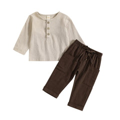 Toddler Boy Long Sleeve Casual Cotton and Linen Sets