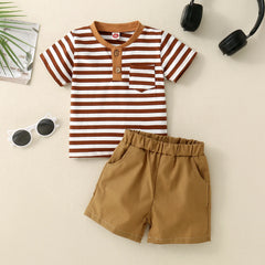 Toddler Boy Striped Pocket Top Solid Shorts 2 PC Set