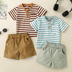 Toddler Boy Striped Pocket Top Solid Shorts 2 PC Set