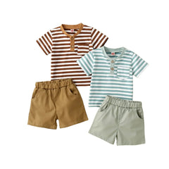 Toddler Boy Striped Pocket Top Solid Shorts 2 PC Set