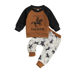 Toddler Boy Western Cowboy Casual Pullover Top Outfits